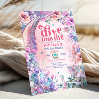 Dive into Five Flower Glitter Mermaid Tail Einladung