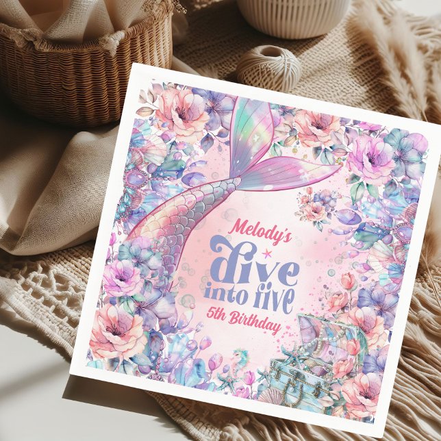 Dive into Five Flower Glitter Mermaid Tail  Serviette (Von Creator hochgeladen)