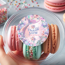 Dive into Five Flower Glitter Mermaid Thank you Runder Aufkleber