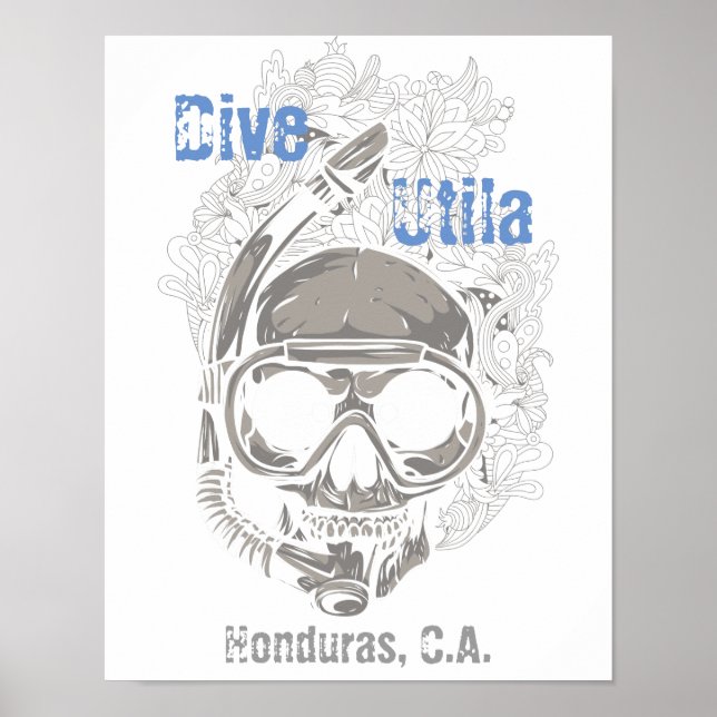 Dive Utila Honduras CA Skull Diver Poster (Vorne)