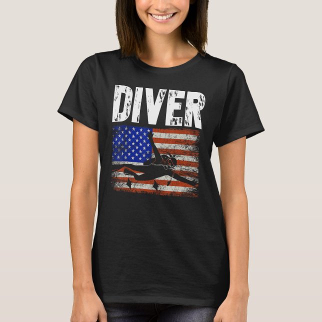 Diver US American Flag Dive Scuba Diving T-Shirt (Vorderseite)