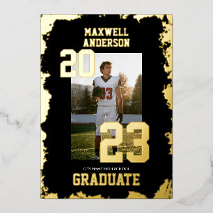 Diverse Black and Gold Sport Graduation Party Folieneinladung