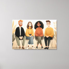 Diverse Friends Sitting Together Cozy Illustration Leinwanddruck