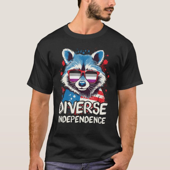 Diverse Independence  Raccoon Asexual Sunglasses F T-Shirt (Vorderseite)