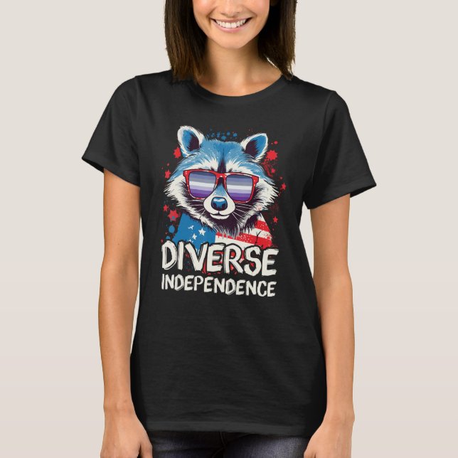 Diverse Independence  Raccoon Butch Lesbian Sungla T-Shirt (Vorderseite)