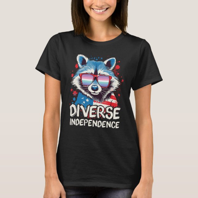 Diverse Independence  Raccoon Genderfrith Sunglass T-Shirt (Vorderseite)
