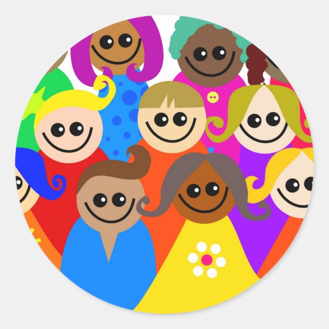 Diverse Kids Runder Aufkleber (Vorderseite)
