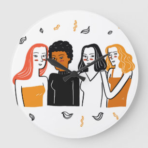 Diverse Mädchen, verschiedene Nationalitäten zusam Große Wanduhr