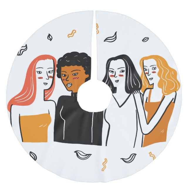 Diverse Mädchen, verschiedene Nationalitäten zusam Polyester Weihnachtsbaumdecke (Vorderseite)