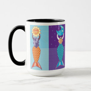 Diverse Mermaids Black Accent Kaffee Tasse 15 Oz