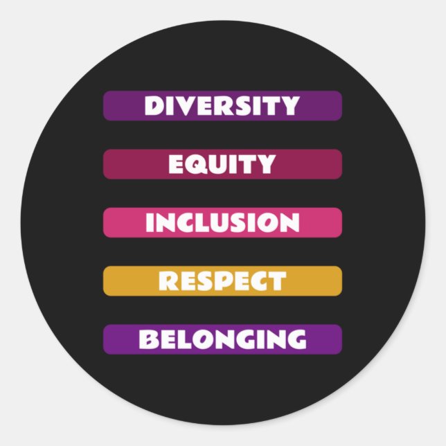 Diversity Equity Inclusion Respect Belonging Pack  Runder Aufkleber (Vorderseite)