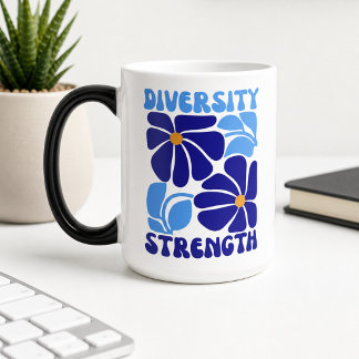 Diversity Stärke Retro-Blumen-Typografie Verwandlungstasse