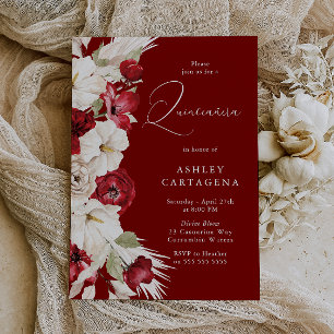 Divine Bloom Gorgeous Red White Floral Quinceanera Einladung