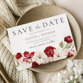 Divine Bloom: White & Red Flowers Wedding  Save The Date