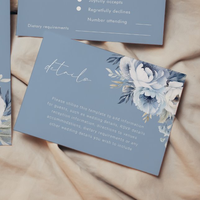 Divine Blue Gorgeous florale Hochzeiten Details Begleitkarte (Von Creator hochgeladen)