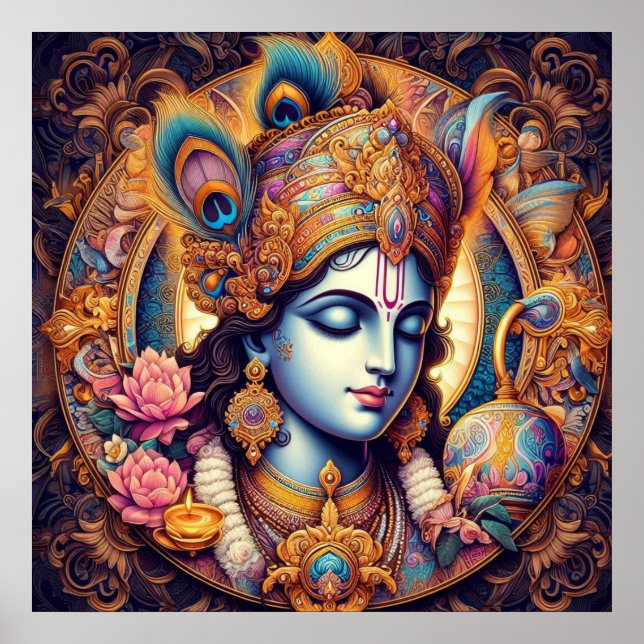 Divine Blue Krishna Art Poster (Vorne)