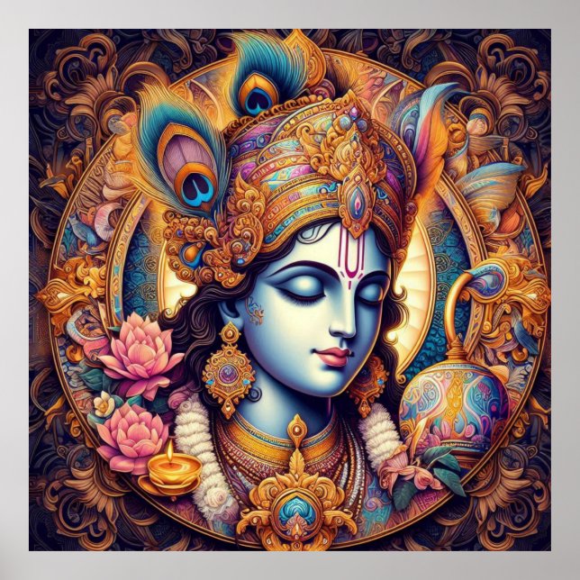 Divine Blue Krishna Art Poster (Vorne)