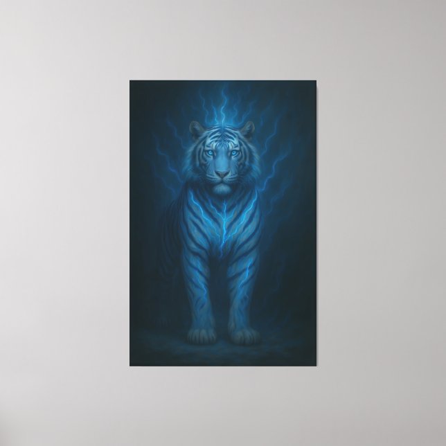 Divine Blue Lightning White Tiger – Celestial Stor Leinwanddruck (Vorderseite)