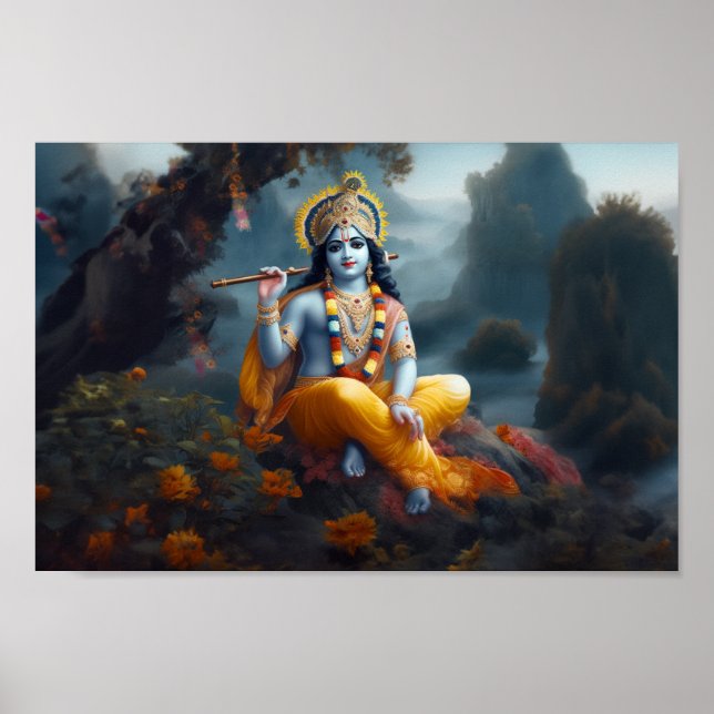 Divine Blue Lord Krishna Art Poster (Vorne)