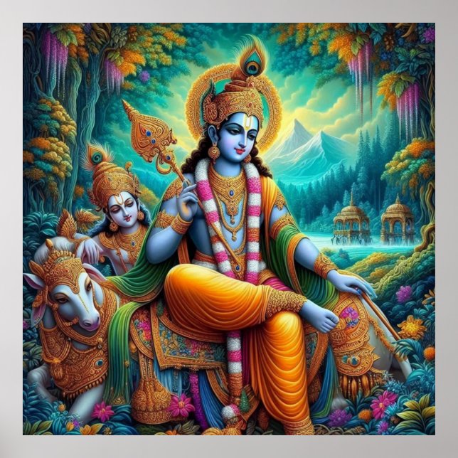 Divine Blue Spiritual Krishna Art Poster (Vorne)