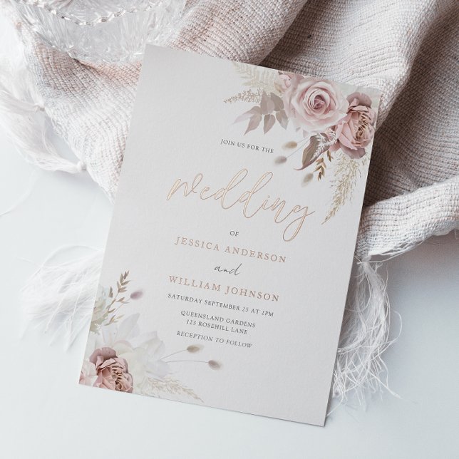 Divine Blush Dusty Rose Floral Wedding Rose Gold Folieneinladung (Von Creator hochgeladen)