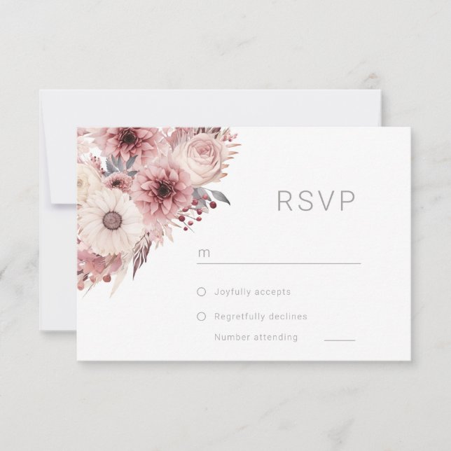 Divine Boho Blush & Rose Wedding RSVP Karte (Vorderseite)