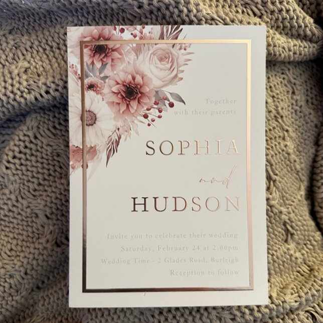 Divine Boho Blush Wedding Rose Gold Border Folieneinladung (Von Creator hochgeladen)