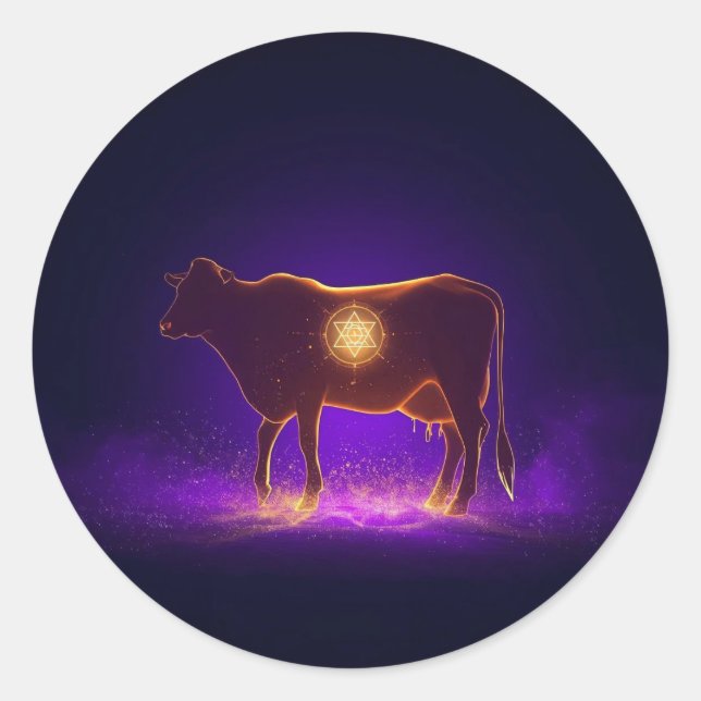 Divine Cow Silhouette | Govardhan Puja Spiritual Runder Aufkleber (Vorderseite)