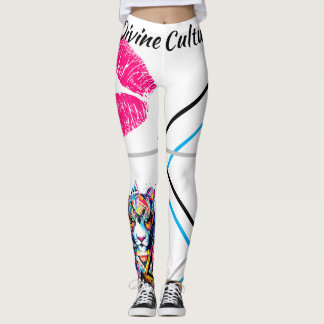 Divine Culture Big Cat Kisses Bright Graphic Leggings