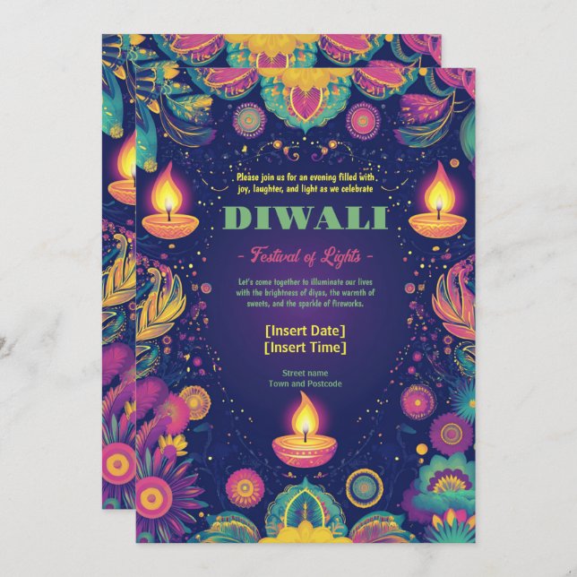 Divine Diwali Harmony Einladung (Vorne/Hinten)