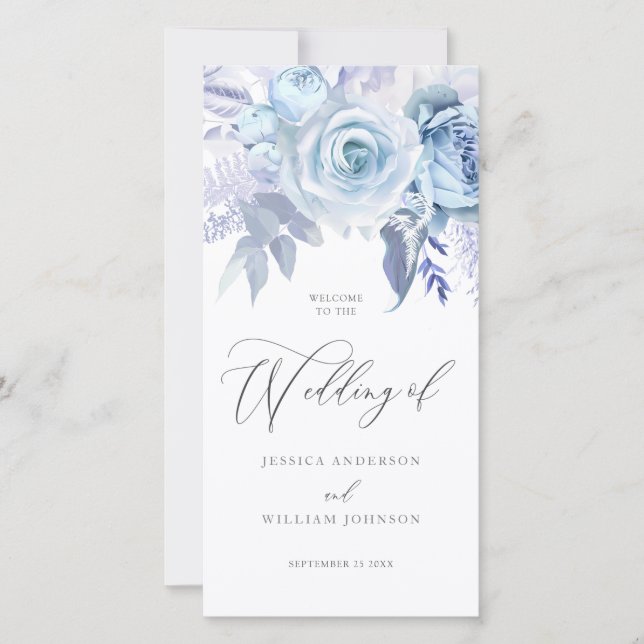 Divine Dusty Blue Floral Wedding Program (Vorderseite)