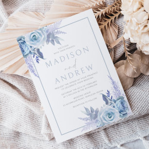 Divine Dusty Blue Modern Floral Wedding Einladung