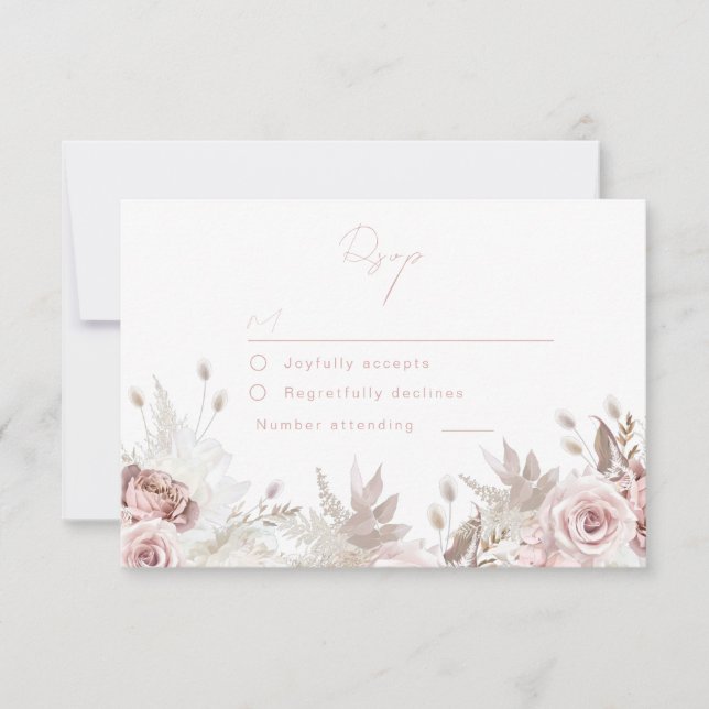 Divine Dusty Rose & Blush Floral Wedding RSVP Karte (Vorderseite)