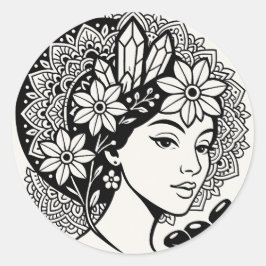 Divine Feminine Mandala Kunst, Dichtung und Musik Runder Aufkleber