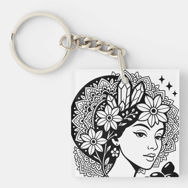 Divine Feminine Mandala Kunst, Dichtung und Musik Schlüsselanhänger (Vorderseite)