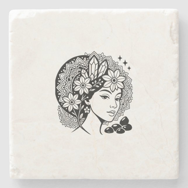 Divine Feminine Mandala Kunst, Dichtung und Musik Steinuntersetzer (Vorderseite)