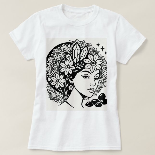 Divine Feminine Mandala Kunst, Dichtung und Musik T-Shirt (Design vorne)