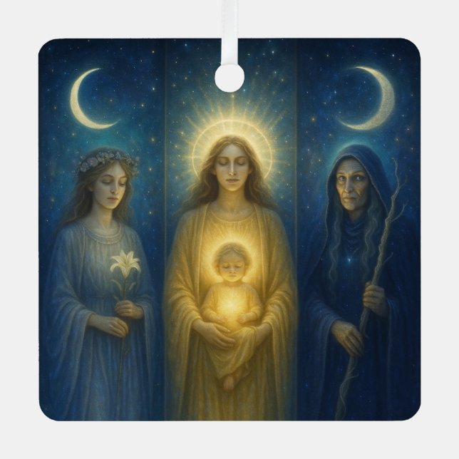 Divine Feminine Triptych Ornament Aus Metall (Vorderseite)