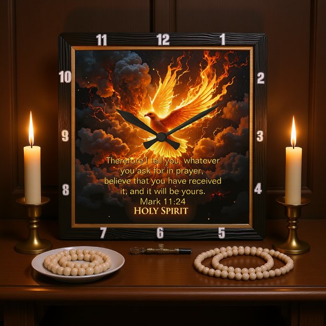 Divine Flame Holy Spirit Dove Mark 11:24 Verse Quadratische Wanduhr (Von Creator hochgeladen)