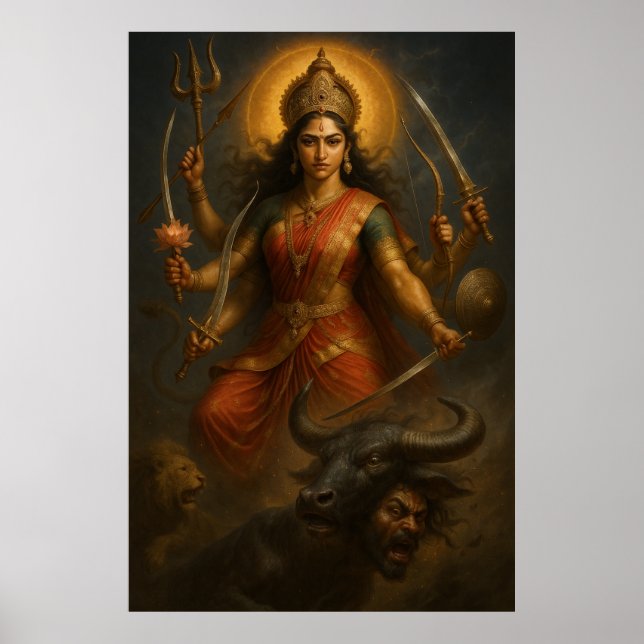Divine Goddess Durga | Kosmischer Krieger des Lich Poster (Vorne)