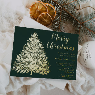 Divine Gold Foil Tree Weihnachten Party Pine Green Folieneinladung