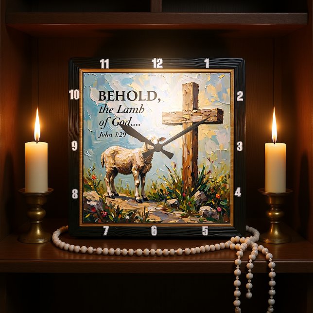 Divine Grace: John 1:29 Time Quadratische Wanduhr (Von Creator hochgeladen)