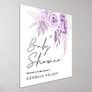 Divine Lila Lavender Floral Baby Dusche Silver Foliendrucke
