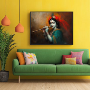 Divine Lord Krishna Baroque Antique Style Poster