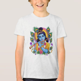 Divine Lord Krishna Playing Flute with Peacock Fea Tri-Blend Shirt