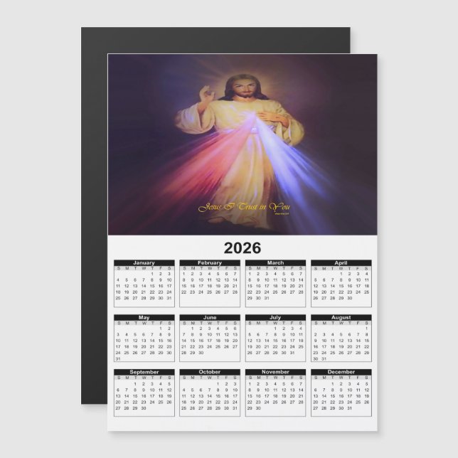 Divine Mercy Gold 2026 Annual Calendar Magnetkarte (Vorne/Hinten)