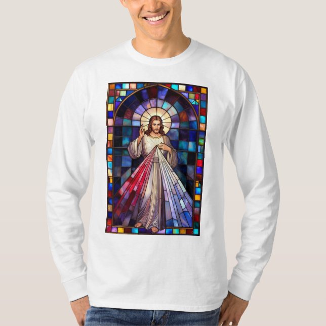 Divine Mercy Jesus Men's Long Sleeve Tee Shirt (Vorderseite)
