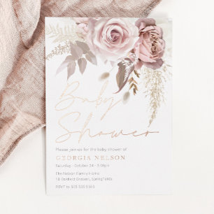 Divine Rose Gold Blush Bloral Baby Dusche Folieneinladung