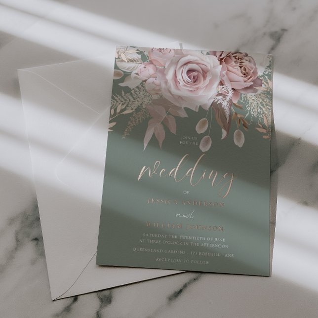Divine Rose Gold Blush & Sage Floral Wedding Folieneinladung (Von Creator hochgeladen)