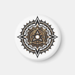 Divine Sacred Mandala - Black & Gold Trishul Magnet